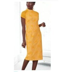 Ashro womens Yellow Lace Overlay Midi Dress  Back Zipper short sleeve size 1X